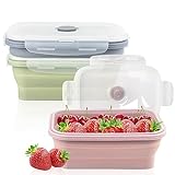 VAIAV Recipientes de Silicona Plegable Fiambrera 3Pcs 550ml Contenedor de Almacenamiento de Alimentos