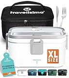 TRAVELISIMO - Fiambrera Electrica Extra Grande 1,8L - Taper Electrico para Comida 80W - Fiambrera Termica 3 en 1 12V/24V/220V - Fiambreras Comida Trabajo para Coche, Camión - Acero Inoxidable