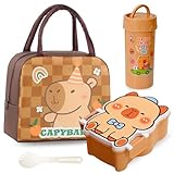GlibberToy Capybara Bolsa de almuerzo con dibujos animados, fiambrera para niños, 900 ml y botella de 400 ml, bonita caja de desayuno, bolsas de almuerzo reutilizables para la escuela o la guardería