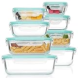 Vtopmart Set de 8 Unidades Recipientes de Cristal para Alimentos, Recipientes de Vidrio Hermeticos con Tapa, Reutilizables, Apilables, Apto Lavavajillas y Microondas,Libre de BPA