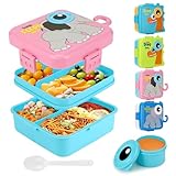 Farerkass Fiambrera para Niños con Compartimentos,1600 ml Caja Bento a Prueba de Fugas, Caja Bento con 6 Compartimentos, Aptos para Microondas y lavavajillaspara Niños Adultos Jardín Escuela (Rosa)