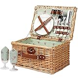 Cesta de Picnic de Mimbre para 2, Juegos de Cesta de Mimbre, Cesta de Picnic Hecha a Mano para 2 Personas con Cubiertos, Picnic, Flor de Camping