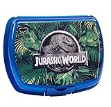 p:os Jurassic World - Fiambrera para niños con diseño de dinosaurio, caja de almuerzo de plástico con un compartimento y cierre de clip, ideal para el almuerzo en la escuela