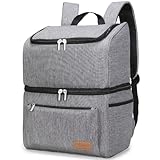 Lifewit Mochila térmica Suave de Dos Pisos de 18 L (34 latas) con Forro Duro, Mochila Grande para Camping, Barbacoa, Actividades Familiares al Aire Libre, Color Gris