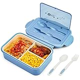 BIBURY Fiambrera, caja bento a prueba de fugas para niños adultos, recipiente para alimentos con 3 compartimentos y juego de cubiertos, lonchera comidas aptos para microondas y lavavajillas (Azul)