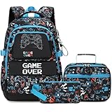 Makukke Juego de mochila escolar para adolescentes y niños, mochilas escolares con fiambrera y estuche, regalos geniales para escuela primaria y secundaria, Juego de mochila escolar para gamer-01