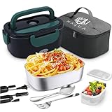 AULAM  Fiambrera Electrica 3 En 1 220V+12V Calentador de Comida para Coche Camión y Trabajo Portatil Termo Comida Caliente Acero Inoxidable 1.5L 60 W