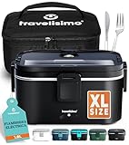 TRAVELISIMO - Fiambrera Electrica Extra Grande 1,8L - Taper Electrico para Comida 80W - Fiambrera Termica 3 en 1 12V/24V/220V - Fiambreras Comida Trabajo para Coche, Camión - Acero Inoxidable