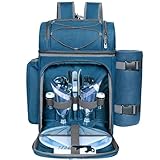 Hap Tim Mochila de picnic para 2 personas con bolsa térmica a prueba de fugas, soporte para vino, manta de forro polar, juego de cubiertos, perfecto para playa, viajes de un día, senderismo, camping,