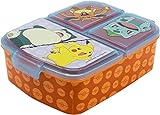 Fiambrera para Niños-Sandwichera Pokemon con 3 Compartimentos para Guardería, Fiambrera con División Infantil de Plástico Libre de BPA, Gran regalo para niños