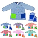 H HANSEL HOME Bata Escolar Infantil Multicolor Baby Infantil de Cuadros Pequeños + Bolsa y Mochila Escolar para Llevar Fiambreras - 3-4 años, Con Bordado Nombre Personalizable