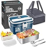 Anykuu 100W 1.8L Fiambrera Electrica Extra Grande 3 en 1 Tartera Eléctrica Cuenco eléctrico Portatil 12V/24V/220V con Bolsa Térmica y Cubiertos-Acero Inoxidable para Coche Camión y Trabajo