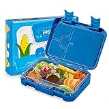 Schmatzfatz Lonchera para niños con compartimentos, colorida lonchera Bento, sin BPA, azul, patrón de dibujos animados, 6 compartimentos, a prueba de fugas, apta para lavavajillas