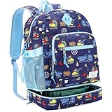 Kasgo Mochila Escolar Niño Niña 2 Piezas, 2 en 1 Sets de Mochila Infantil con Bolsa Almuerzo para 6-10 Años Juego de Mochila con Bolsa Térmica Sets de Útiles Escolares para Viaje Coche Azul Marino