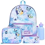 Bluey Mochilas Escolares Set de Mochila Escolar Guarderia 4 Piezas con Botella Agua Estuche Escolar Bolso Deporte o Bolsa Almuerzo Mariposa