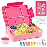 WuGU Fiambrera Infantil Compartimentos, 1300ML Loncheras para Niños con 5 Compartimentos y Cubiertos, Hermetica Lunch Box Kids, Bento Box Sin BPA, Aptos para Microondas y Lavavajillas(Rosa)