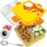 Gatphy Fiambrera para niños con compartimentos, doble capa, 20 x 19 x 9 cm, acero inoxidable, con compartimentos, cuchara, contenedor para ojos, fiambrera para niños, a prueba de fugas, para guardería
