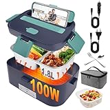 100W Fiambrera Electrica 1.8L 3 en 1 Tartera Eléctrica Cuenco Eléctrico Portatil 12V/24V/220V Calentador de Comida para Coche Camión y Trabajo Fiambrera Termica Termo Comida Caliente (AZUL)