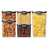 Recipientes herméticos Ultra Square para despensas de Sistema | Capacidad variada para guardar alimentos | Apilables | Clips de cierre | Sin BPA | Transparente con toques en negro | 5 unidades