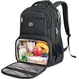 MATEIN Mochila Portatil 17 Pulgadas con Compartimento para Almuerzo, Mochila Ordenador Portatil Impermeable con Puerto USB, TSA Lunch Backpack Bolsillo Antirrobo para Oficina, Picnic y Viaje, Negro