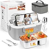 Czoele Fiambrera eléctrica de 100 W 12V/24V/220V Calentador de Comida Portatil con 2x1.5L Contenedores Acero Inoxidable Bolsa Térmica y Juego de Cubiertos para Cche Camión y Trabajo Fiambrera Termica