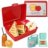 Mypicompany. Fiambrera Infantil Rectangular+2 Porta Sandwich Reutilizable con Asa. Loncheras para Niños con Dibujos Divertidos. Caja Almuerzo Infantil Libre de Bpa. (FIAMBRERA ROJA+ 2 SANDWICHERAS)