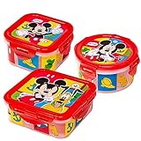 damaloo Recipientes Herméticos de Mickey Mouse con Tapas - Set de 3, Tuper de Almuerzo para Niños de Guardería y Jardín de Infancia, Herméticos y Libres de BPA, Fiambrera Infantil para Niños/as