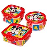 damaloo Recipientes Herméticos de Mickey Mouse con Tapas - Set de 3, Tuper de Almuerzo para Niños de Guardería y Jardín de Infancia, Herméticos y Libres de BPA, Fiambrera Infantil para Niños/as