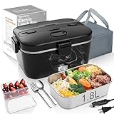 COZYEXPERT Lonchera eléctrica calentada de 100 W para adultos, calentador de alimentos portátil de 1,8 L para trabajo/coche, 12 V/24 V/110-230 V, Lonchera Eléctrica portátil con tenedor y cuchara