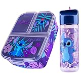 Disney Stitch Fiambrera Infantil con Compartimentos y Botella de Agua - Regalo Niña (Azul/Morado)