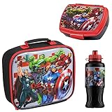 Marvel Bolsa Termica Porta Alimentos Infantil Set 3 Pzs Loncheras para Niños, Sandwichera Fiambrera Infantil, Botella de Agua, Merienda Bocadillos Cole Accesorios Spiderman (Multi Avengers)