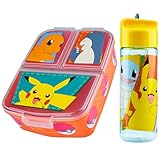 Pokémon Fiambrera Infantil con Compartimentos y Botella de Agua - Regalos Niños