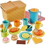 HERSITY Juego Picnic Infantil, Cesta Picnic Juguete, Accesorios Cocina Juguetes, Juego Tea Party con Esterilla de Picnic, Juego de Role Cumpleaños Regalos para Niños Niñas 3 4 5 Años