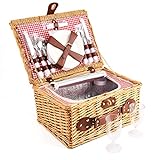 EIRONA Cesta de Picnic Willow Hamper para 4 Personas, con una Caja de refrigeración aislada y una Manta Impermeable, un Paquete de Servicio de vajilla