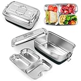 Fiambrera de Acero Inoxidable, Fiambrera de 2000ML, Fiambrera a Prueba de Fugas con Compartimentos y Anillo de Sellado para Comida, Sandwich, Ensalada, Fruta, Lunch Box Portáti para Niños y Adultos
