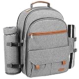 Sunflora Mochila Picnic 4 Personas para Picnic, Cesta Picnic con Manta de Picnic Isotérmica y Compartimiento Desmontable y Botella Titular de Vino de Camping Blosa Picnic(Gris)