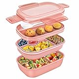 Umiblu Almuerzo, caja de almuerzo con tres compartimentos y cubiertos para adultos y niños, Bento Box a prueba de fugas, fiambrera sin BPA segura para microondas y lavavajillas (rosa)