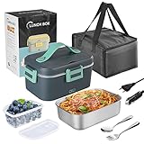 XREXS Fiambrera Electrica 75W, 1.8L Taper Electrico para Comida 12V/24V/220V, Fiambreras Electrica Comida con Cubiertos y Bolso de Almuerzo para Camión Coche Trabajo Hogar