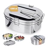 Tool & Tree Fiambrera de acero inoxidable, 1,2 L, con tapa doble y bandeja extraíble, fiambrera de metal para adultos, a prueba de fugas y resistente, para camping y exteriores