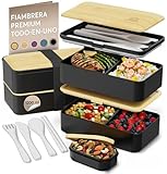 Umami Fiambrera Para Comida De Trabajo, Bento Lunch Box Japonés, Con 4 Compartimentos, Cubiertos, Recipientes Para Salsa, Caja De Almuerzo Sin BPA, Apta Para Microondas, Porta Alimentos 100% Hermética