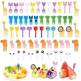 60 PCS Palillos de Dientes de Animales, MXTIMWAN Palillos para Niños Frutas, Mini Tenedores Infantiles Reutilizables de Frutas, Niños de Dibujos Animados para Lonchera Fiesta té Cumpleaños Colegio