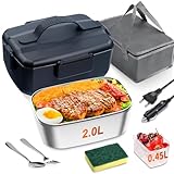 ihakkason Fiambrera Térmica 90W - 2,0L Inox Taper Eléctrico para Comida, 3 en 1 Calentador de Comida con 220V/12V/24V, Lonchera Térmica Antifugas con Cubiertos para Oficina, Coche, Viaje