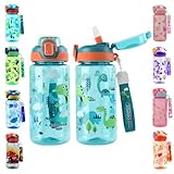 MHwan Botella Agua Niños, 600ml Robusta e Irrompible, Botella con Pajita Niños, Sin BPA, Hermosa Cantimplora Infantil Adecuada para Viajes Escolares, Portátil Botellas de Agua para Niños