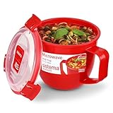 Sistema recipiente pequeño para sopa para microondas | Recipiente para alimentos apto para microondas | 565 ml | Sin BPA | Rojo/transparente