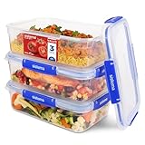 Sistema KLIP IT PLUS recipientes para guardar alimentos | 2,2 l | Fiambreras para alimentos apilables, a prueba de fugas y aptas para el frigorífico/congelador | Sin BPA | 3 unidades