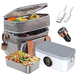 LFLIFENG Fiambrera Electrica Coche Recargable E Inalámbrico, Fiambrera Termica Comida Caliente Portátil Y con Batería De 16000 mAh, Calentador para Comida