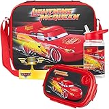 Get Trend Disney Cars Bolsa Termica Infantil con Fiambrera Almuerzo Botella Agua Niños 3 Piezas Bolsa Merienda Botellas Loncheras Material Escolar (Negro Cars)