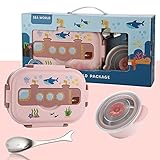 Fiambrera Térmica, Contenedor Térmico de Alimentos, con Compartimento y Cuchara, Sellada y Aislada de Acero Inoxidable Fiambrera de Dibujos Animados A Prueba de Fugas Para Niños, Adecuada(Rosa)