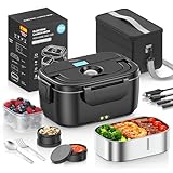 YEEFON Fiambrera Electrica 80W, 1.5L Calentador de Comida Portatil, 3 en 1 Fiambrera de Acero Inoxidable Extraíble, 12V/24V/220V para Coche Camión y Trabajo Fiambrera Térmica con Bolsa Térmica