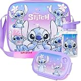 Get Trend Disney Stitch Bolsa Termica Infantil con Fiambrera Almuerzo Botella Agua Niños Set de 3 Piezas Bolsa Merienda Botellas Loncheras Material Escolar (Multi Stitch)